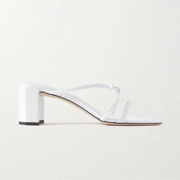 BY FAR June Bow-Detailed Glossed-Leather Mules